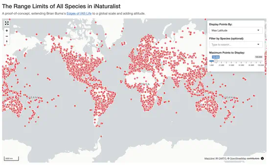 Range Limits of All Species in iNaturalist